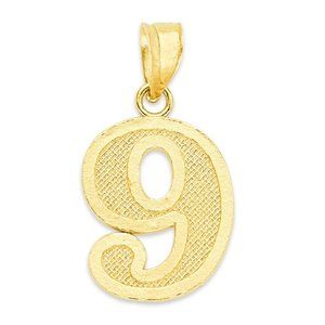 10k Gold Number 9 Pendant, Lucky Number Jewelry